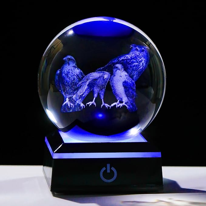 Qianwei OWL Eagle Gifts for Women 3D Crystal Ball 3.14'' - Laser OWL Eagle Decor Glass Animals OWL Eagle Gifts Figurines Statue Stuff for Room Decorations OWL Eagle Night Light-VerdiqueGarden