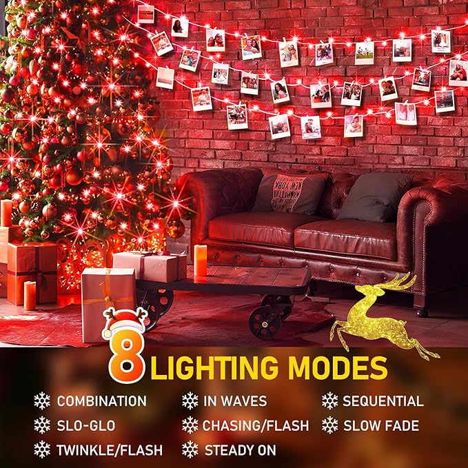 KNONEW 403ft 1000 LED String Lights Outdoor Christmas Lights 8 Modes & Timer Fairy Light Plug in Waterproof LED String Lights for Xmas Yard Tree Wedding Party Holiday Decorations (Red)-VerdiqueGarden