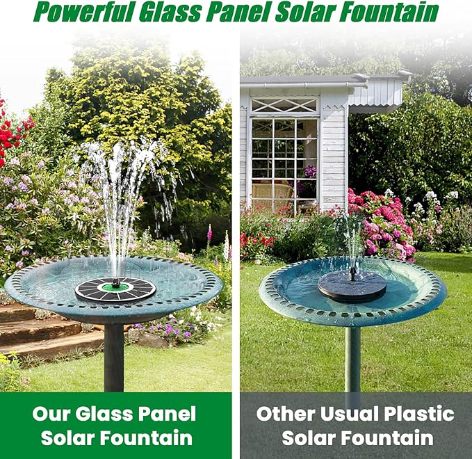 Solar Fountain for Bird Bath Glass - No Battery, 3.5W Solar Bird Bath Fountains Green Flower with 4 Fixed Rods & 7 Nozzles, Solar Powered Water Fountain for Bird Bath,Pond,Pool,Outdoor,Garden-VerdiqueGarden