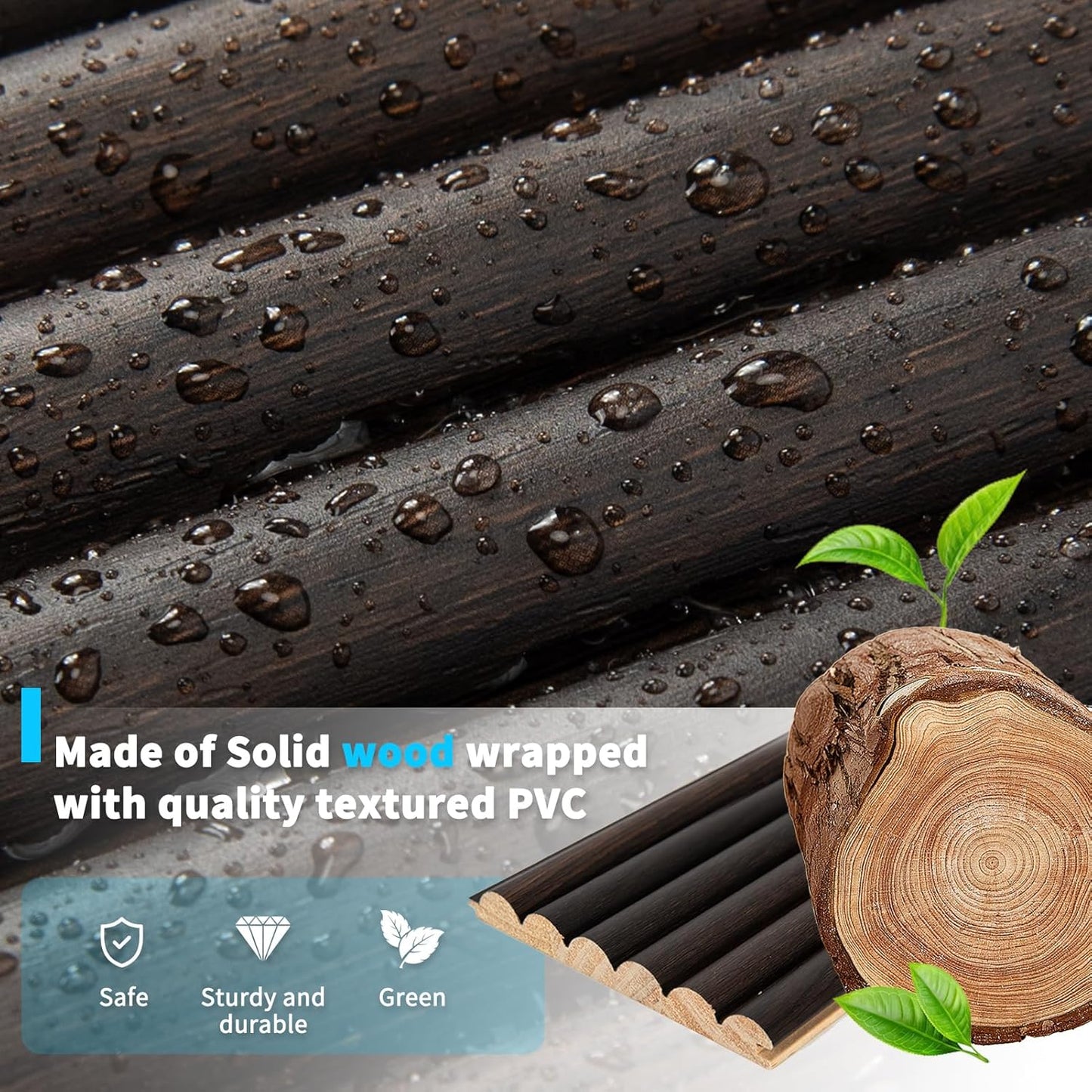 Art3d Fluted Wood Panel for Wall and Ceiling, Beaded Accent molding for Home Decoration, Pack of 4pcs + 1pc End-Trim, Size 108 x 5.7in.- Beaded Smoked Oak-VerdiqueGarden