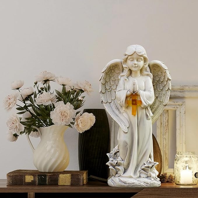 Angel Solar Garden Statues: 12.5” Cemetery Decorations for Grave Praying Angel Figurines for Outdoor Lawn Yard Patio Decor Memorial Gifts for Women-VerdiqueGarden