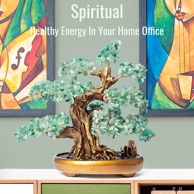 Green Aventurine Gemstone Crystal Bonsai Tree of Life Large Feng Shui Money Chakra Tree for Luck and Wealth Desk Decoration(1,251 Gem Count)-VerdiqueGarden