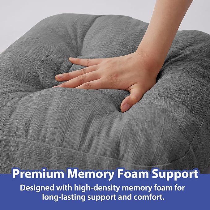 Chair Cushions for Dining Chairs, Dining Chair Cushions, Tufted Indoor Chair Pads with Ties & Non Slip Backing, Seat Cushions for Kitchen Chairs 16.5” x 16.5” x 3.5”, Set of 6, Grey-VerdiqueGarden