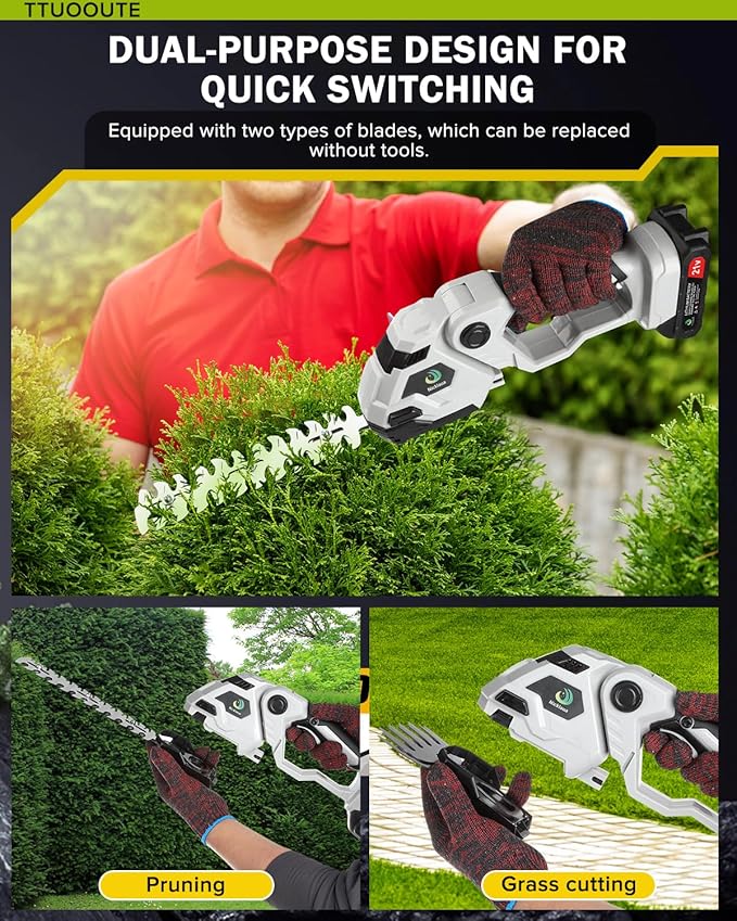 Cordless Hedge Trimmer,2 in 1 Cordless Grass Shear & Hedge Shear/Shrubbery Trimmer with Dual-Action Blade Cutting Capacity,Hedge Shear with 2 PCS Rechargeable Battery and Charger for Garden,Lawn-VerdiqueGarden