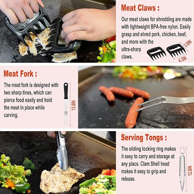 38PCS Flat Top Grill Accessories Set - Must Have for Your Outdoor with Professional Griddle Spatula, Cleaning Kit, Grill Basting Cover - Ideal Griddle Gift for Men Women-VerdiqueGarden