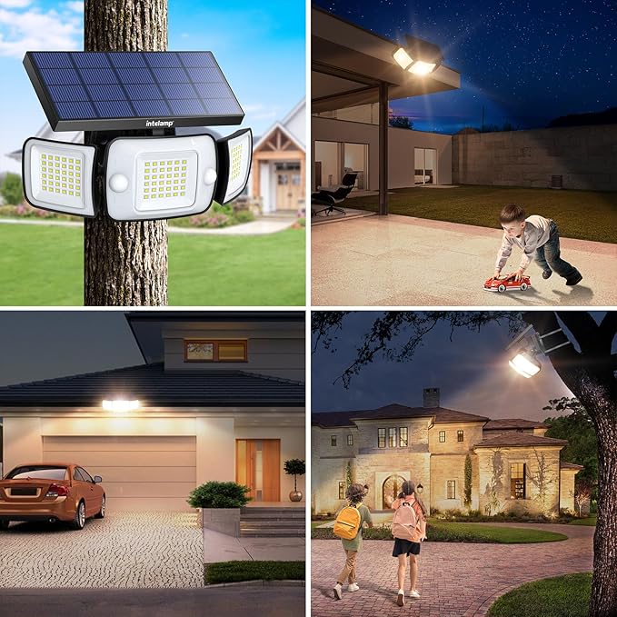 intelamp Solar Flood Lights Outdoor Waterproof, 6000mAh 1200LM Solar Powered Dual Motion Sensor LED Warm Lighting Dusk to Dawn Security Floodlight Exterior with Remote for Outside Garden House Patio-VerdiqueGarden