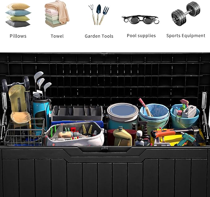 YITAHOME 80 Gallon Outdoor Storage Box, Large Water Resistant Resin Deck Box, Indoor Outdoor Lockable Storage Container for Patio, Garden, Cushions, Tools, Equipment (Black)-VerdiqueGarden