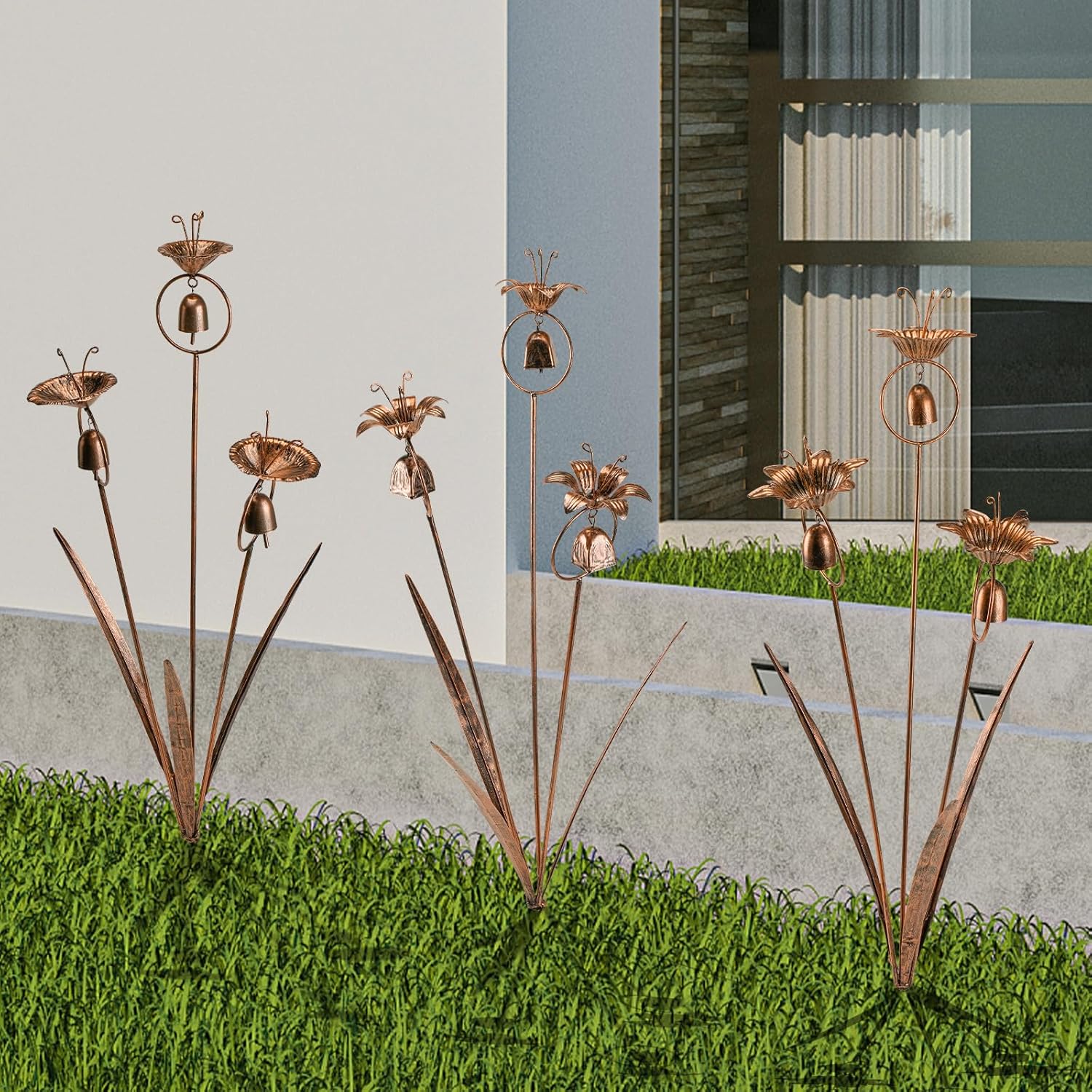 Metal Calla Lilies Flowers with Bells for Outside Yard Art Bronze Wind Chime-VerdiqueGarden
