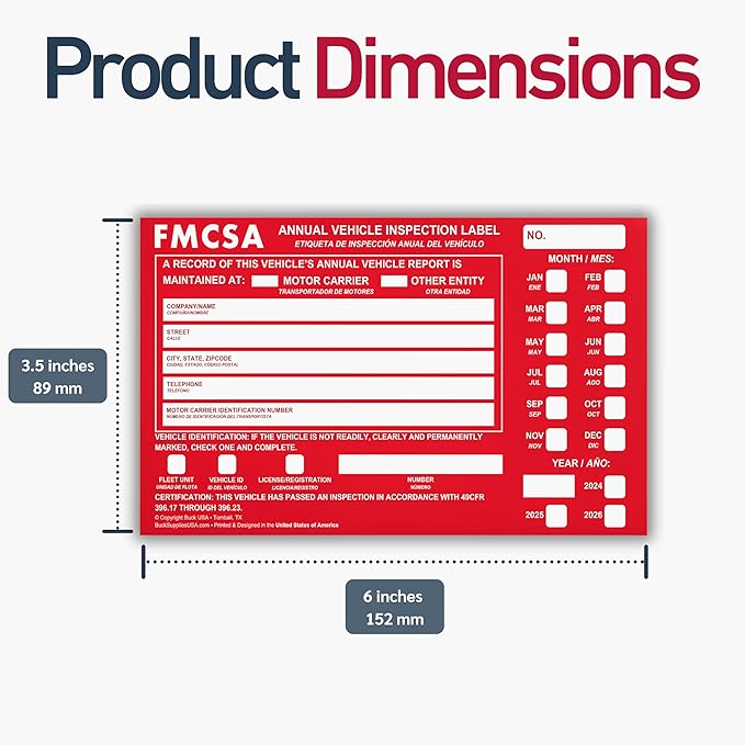 5 Pack Buck Aluminum Annual Vehicle Inspection Label with Punch Boxes, 2 Mil Red FMCSA Self Adhesive Sticker, DOT Compliant, Weatherproof, Tear Resistant, Easy to Write On, 6" x 3.5" - Made in USA-VerdiqueGarden
