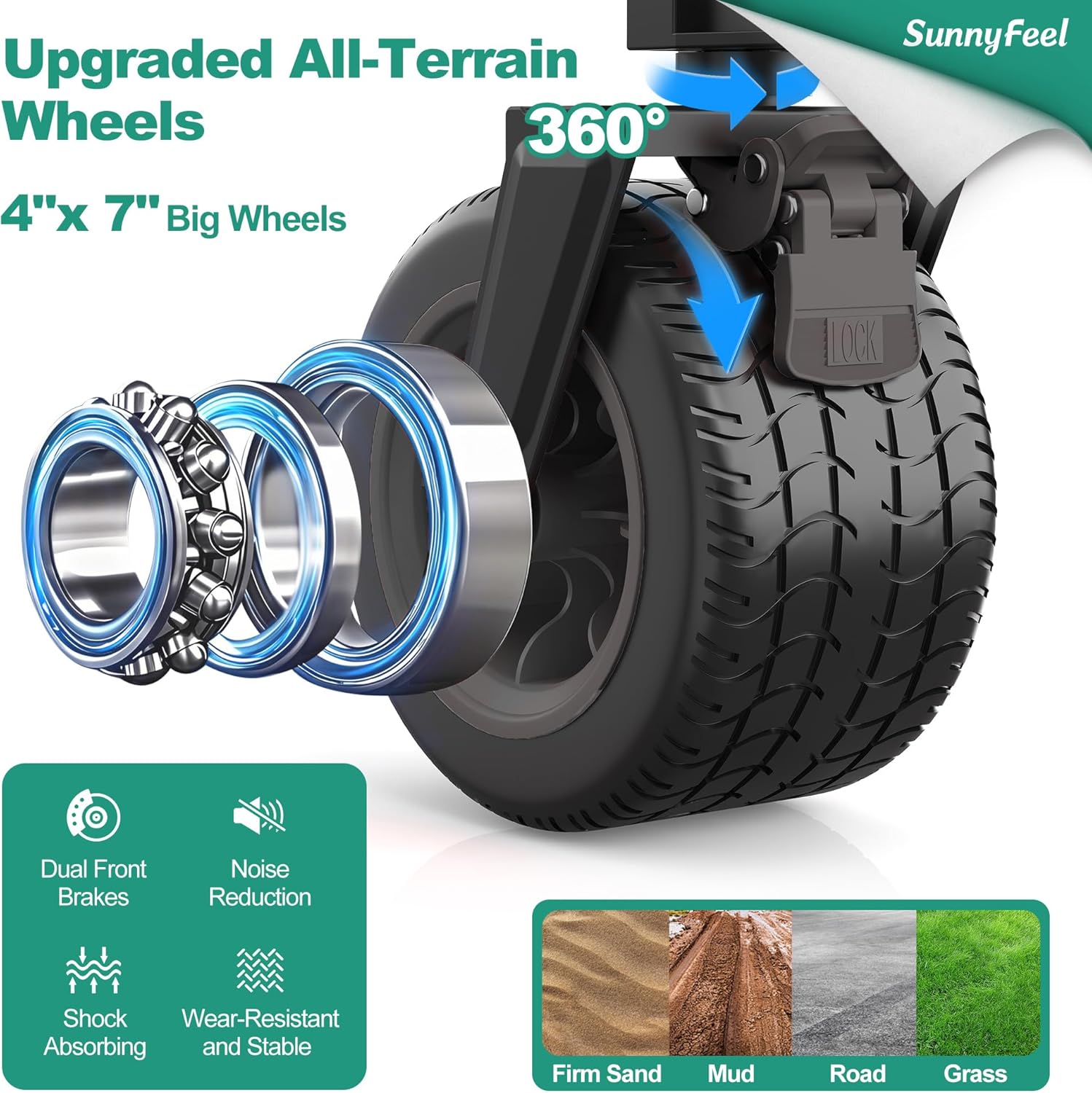 SUNNYFEEL Heavy Duty Collapsible Outdoor Utility Wagon Cart 500LB Capacity Adjustable Handlebar,Foldable Beach Wheels Stable Durable Oxford Fabric for Shopping Garden Camping (Black, Tall Version)-VerdiqueGarden