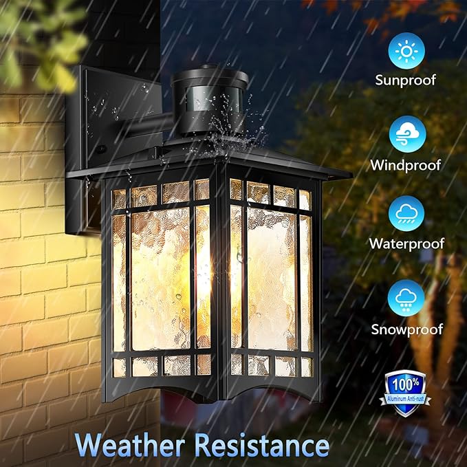 Motion Sensor Outdoor Lights, Dusk to Dawn Light Fixture, Black Wall Sconce Lighting, Front Porch Light, Exterior Lights for House Patio, Outside Door Wall Mount Anti-Rust Lantern-VerdiqueGarden