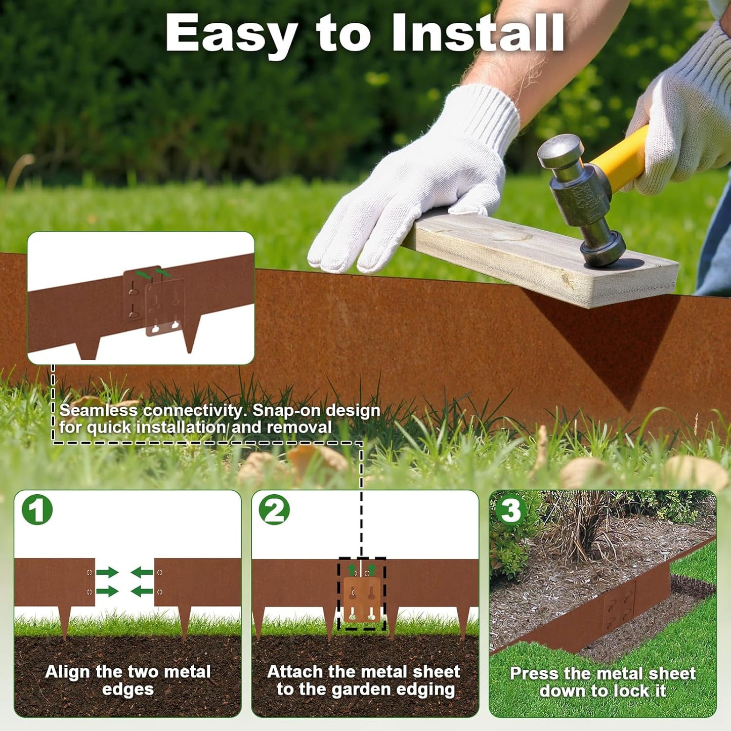 Heavy-Duty Cor-Ten Steel Landscape Edging (8" H x 40" L) - 6-Pack (20 Ft Total) | Pre-Rusted, Weatherproof Garden Border | Hammer-in, No Dig, Bendable Design for Lawns, Flower Beds & Trees-VerdiqueGarden