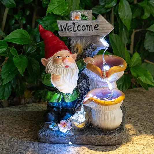 mopha Garden Gnomes Statues Outdoor Decor with Flowing Water Solar Lights Resin Figurines Outside Decoration for Patio Yard Lawn Porch Ornaments Clearance Gardening Gift-VerdiqueGarden