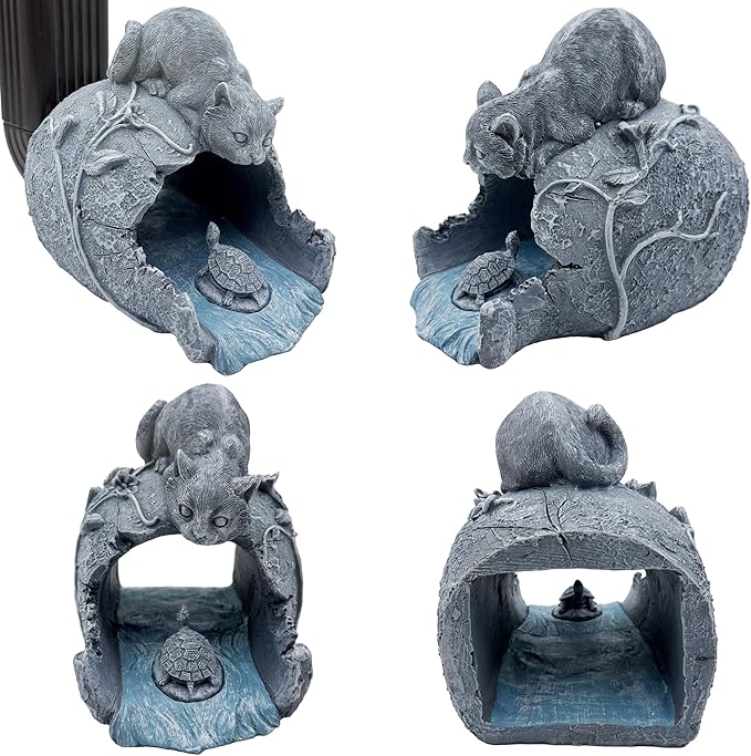 Real Cat Sculpture Gutter Downspout Extender, Eco-Friendly Resin Garden Animal Statue, Decorative Gutter Extension Downspout, Outdoor Decor Ornament, Splash Block, Perfect for 3"x4" Downspouts-VerdiqueGarden