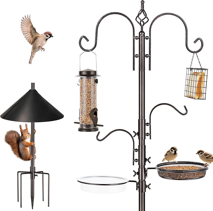ERYTLLY Bird Feeders Bird Feeding Station Kit Bird Feeding Pole Wild Bird Feeder Hanging Kit with Squirrel Guard Baffle Suet Cage Tube Bird Feeder Planter Hanger Multi Feeder for Attracting Wild Birds-VerdiqueGarden