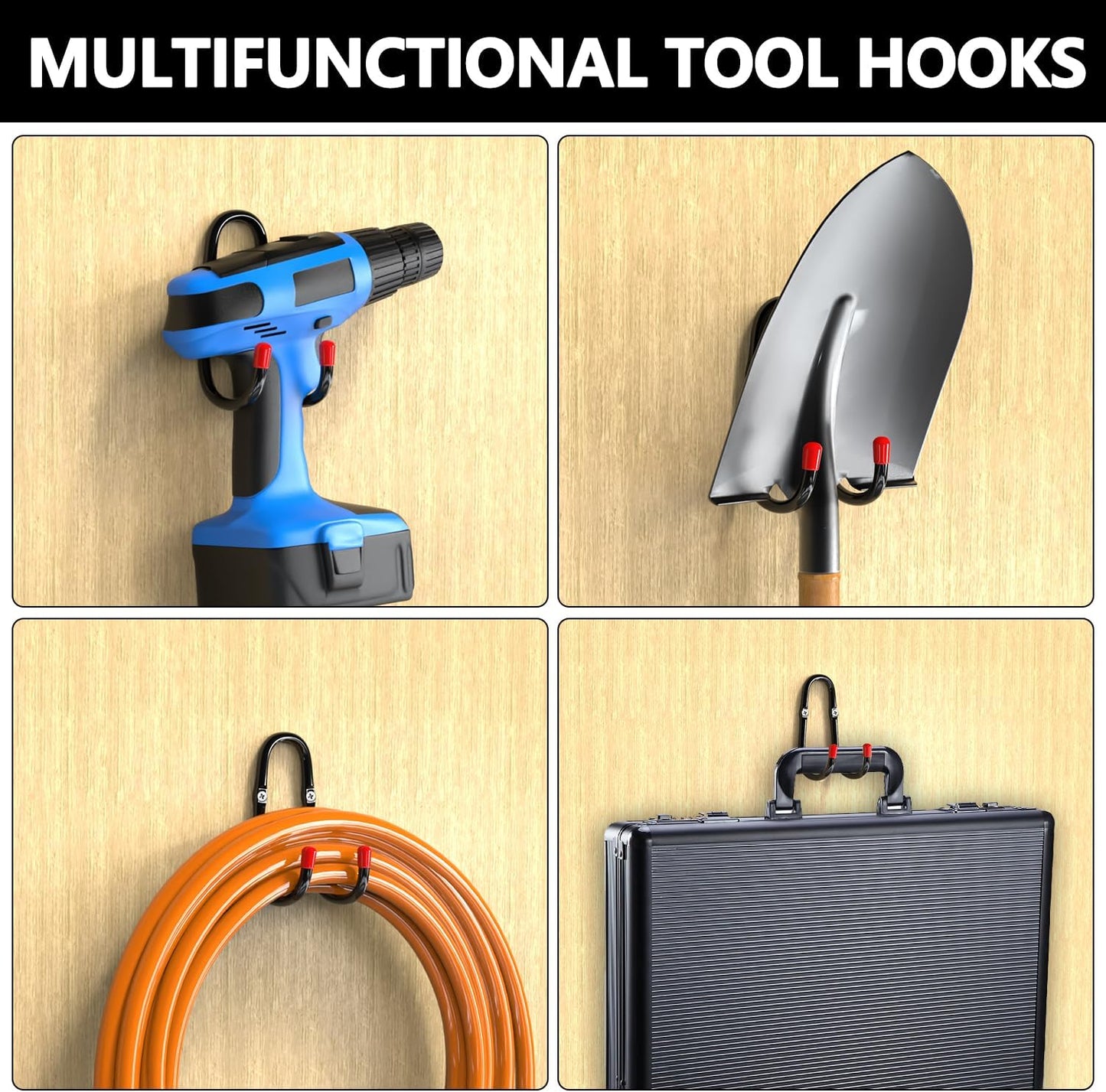 3-H Solid Steel Garden Hose Holder - 4 Pack Wall Mount Hanger with Extension Strap for Outdoor Air Hose, Ropes, Pipes & More-VerdiqueGarden