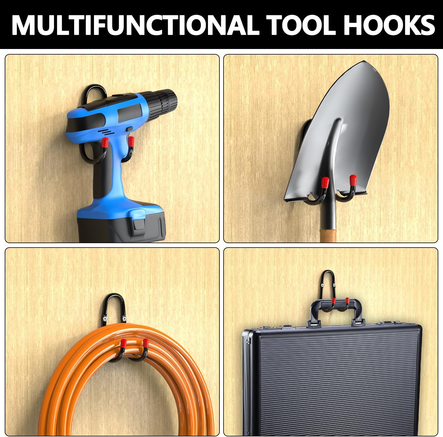 3-H Solid Steel Garden Hose Holder - 4 Pack Wall Mount Hanger with Extension Strap for Outdoor Air Hose, Ropes, Pipes & More-VerdiqueGarden