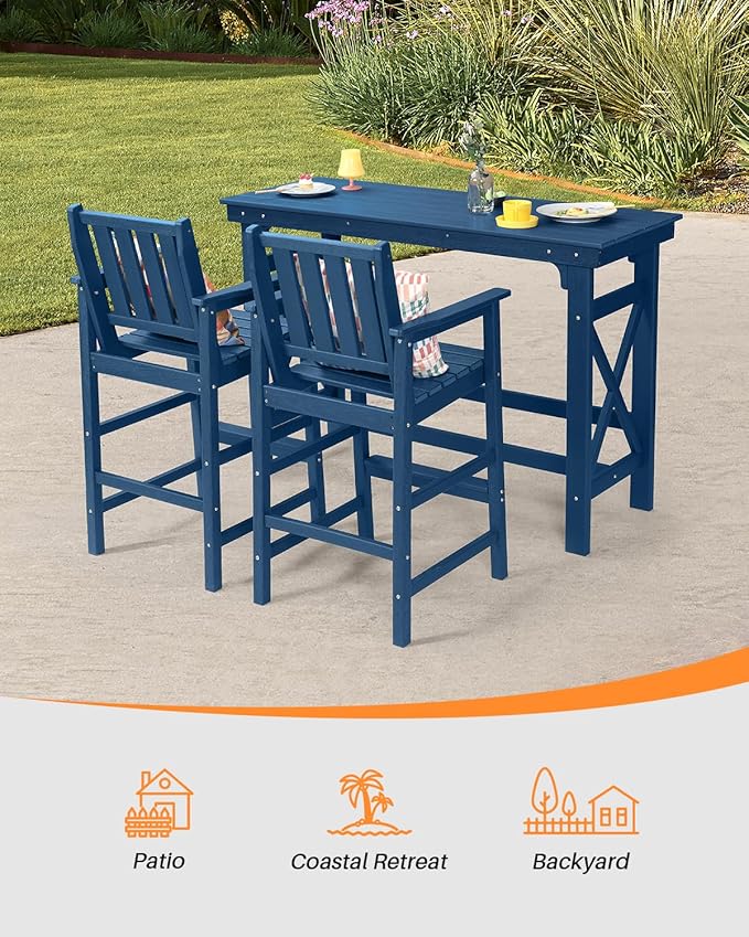 HDPE Outdoor Bar Table, 41" Rectangular Patio Bar Tables, Outdoor Counter Height Table Adirondack Patio Bar Height Table, HDPE Outside Pub Tables for Outside, Balcony, Deck, Poolside, Navy-VerdiqueGarden