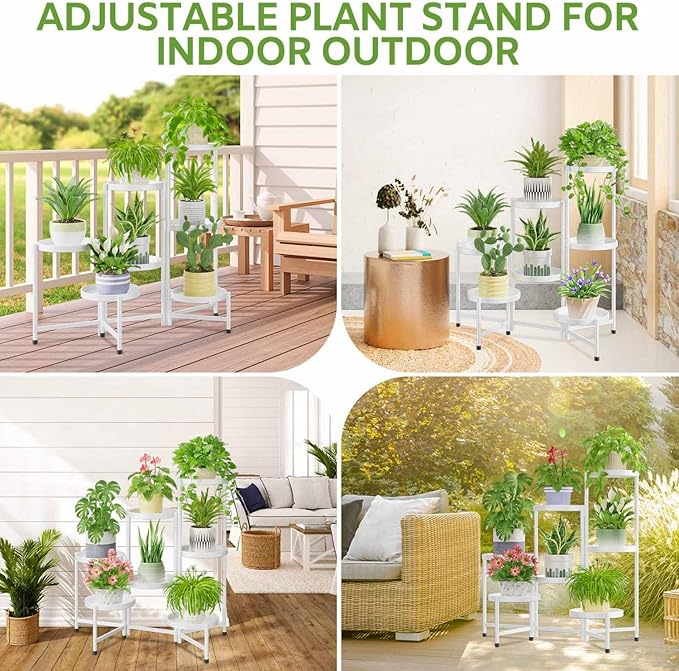 iDavosic.ly 7 Tier Large Plant Stand Indoor, 10 Inch Wide Tall Corner Metal Plant Stands Outdoor for Multiple Plants, Folding Tiered Flower Display Holder Rack Shelf, White-VerdiqueGarden
