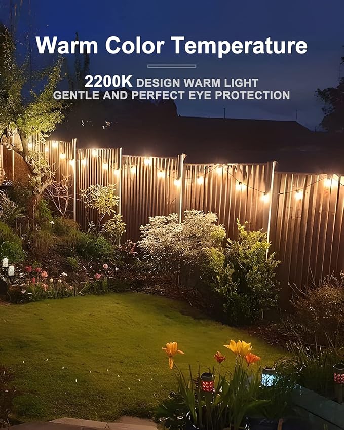 Lightdot 300FT Outdoor String Lights, LED Bistro String Lights with Shatterproof ST38 Vintage Bulbs, 2200K Dimmable, Waterproof Hanging Lights for Porch, Deck, Garden, Backyard, Balcony - ETL Listed-VerdiqueGarden