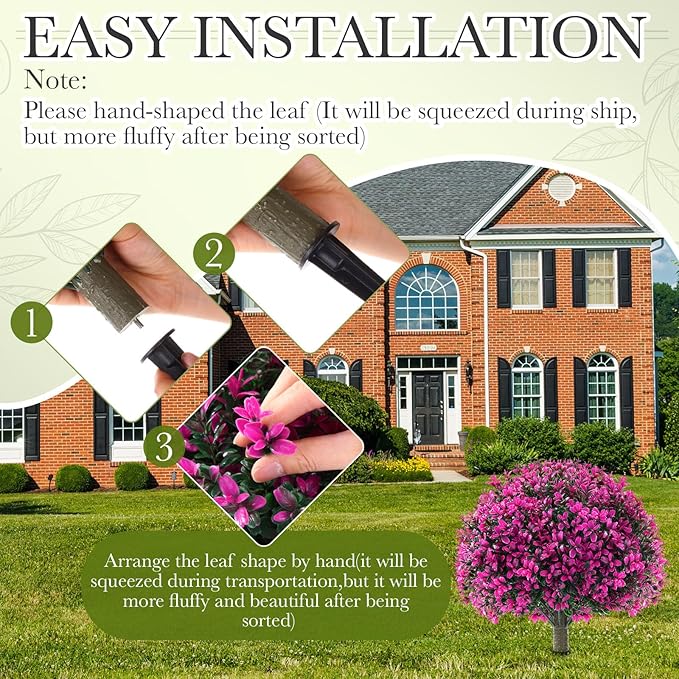 Yunlly 2 Pack 18" Artificial Boxwood Ball Bush Topiary Trees Fake Outdoor Plants, Realistic UV Resistance Faux Shrubs with Spike Greenery Topiary for Front Porch Garden Yard Patio Indoor (Fuchsia)-VerdiqueGarden