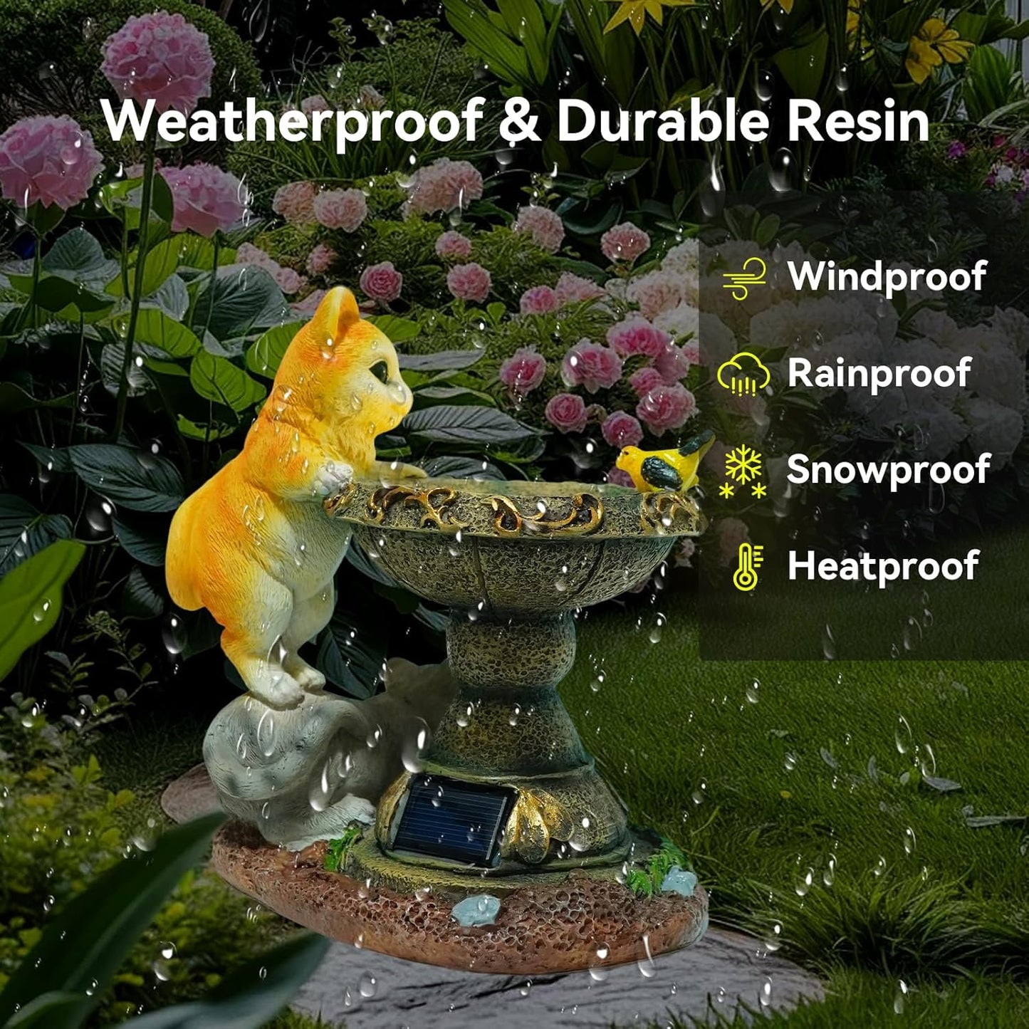 Solar Two Kittens Garden Statues with LED Lights, Outdoor Decor for Patio Yard Balcony - Unique Housewarming Birthday Gifts for Women Mom Grandma-VerdiqueGarden