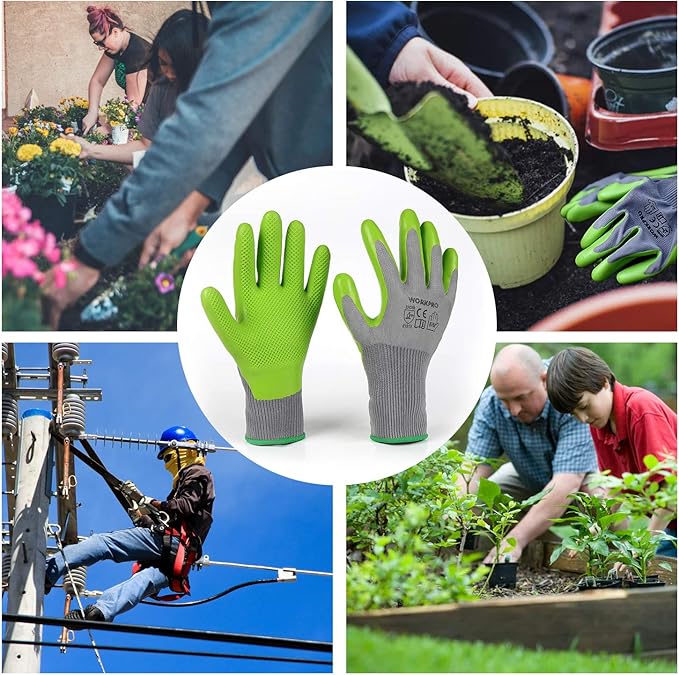 WORKPRO 6 Pairs Garden Gloves, Work Glove with Eco Latex Palm Coated, Gardening Gloves, Working Gloves for Weeding, Digging, Raking, and Pruning (Medium)-VerdiqueGarden