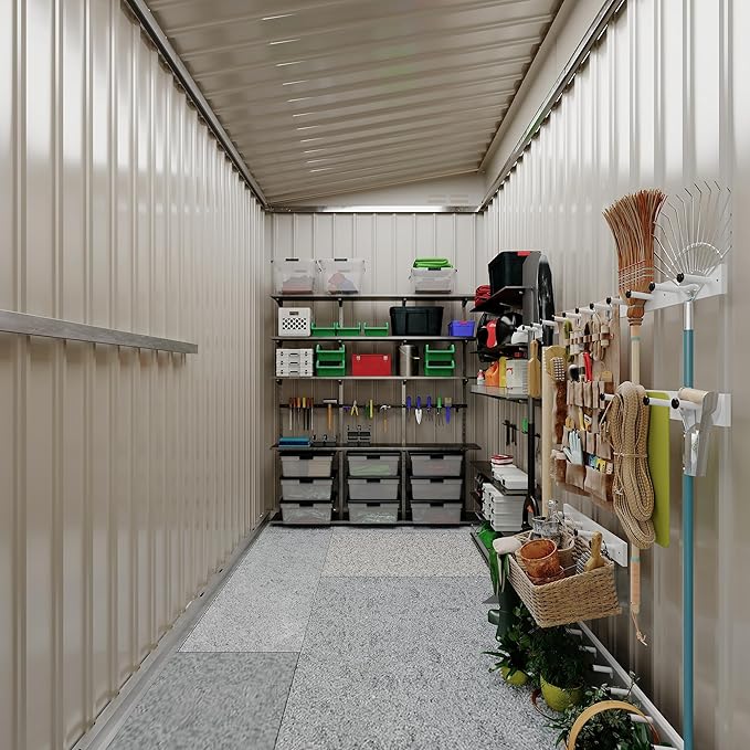 4x8 FT Metal Outdoor Lean to Storage Shed, Lean to Garden Shed Utility Tool Shed, Heavy-Duty Outdoor Metal Wall Side Storage Sheds-VerdiqueGarden