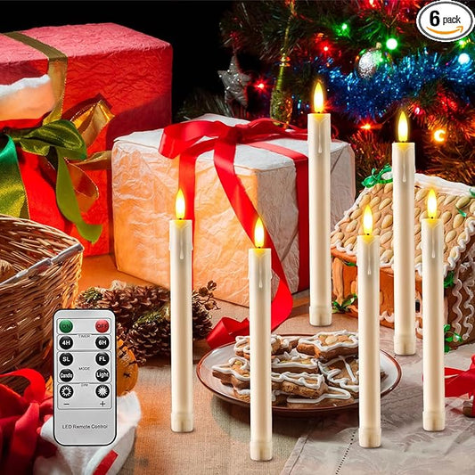 JOSU 6 Pack Flameless Candles with Remote Control Timer, Flickering LED Taper Candles Battery Operated, Christmas Window Light for Candleholder for Home Decor Thanksgiving Wedding Decoration-VerdiqueGarden