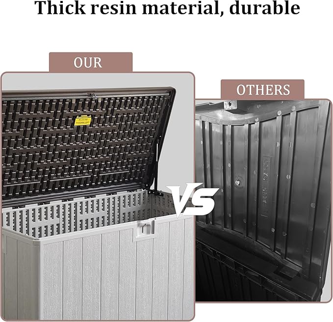 110 Pro Gallon Resin Deck Box, Waterproof Outdoor Storage Bin for Patio, Poolside, and Garden, Lockable & UV-Resistant, Ideal for Small Spaces, Coffee-VerdiqueGarden