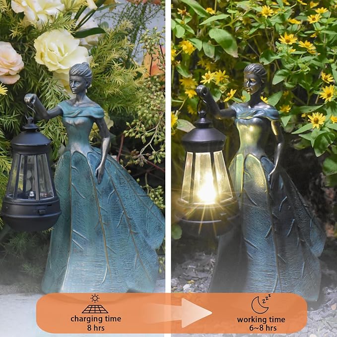 Fairy Garden Statue Solar Garden Decor Resin Statue with Lights for Yard Lawn Decorations Outdoor Patio Gardening Gifts for Women 5.5 * 9.5 * 11.5 Inch-VerdiqueGarden