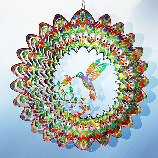 Hummingbird Wind Spinner for Yard and Garden,12in 3D Wind Spinner Hummingbird Gift for Women/Mother/Father/Men,Hanging Bird Wind Catchers Kinetic Yard Art Ornaments Outdoor Wind Sculptures-VerdiqueGarden