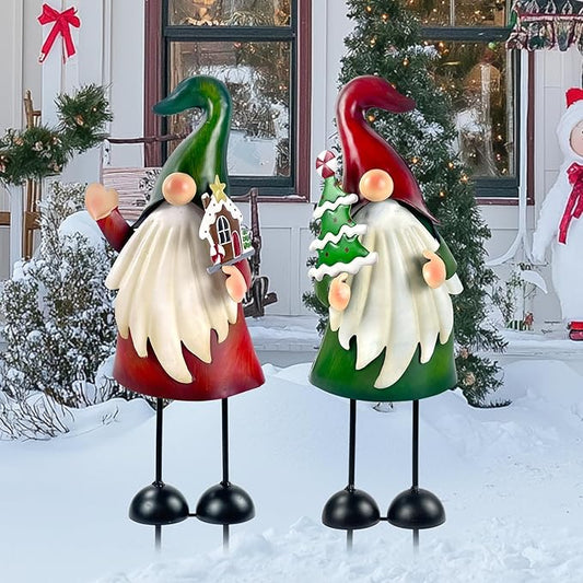 HONGLAND Christmas Decorations Outdoor Metal Gnome Yard Art Christmas Gnomes Statue 18 Inch Gnome Figurine for Holiday Christmas Lawn Patio Yard Garden Decor-2 PCS-VerdiqueGarden