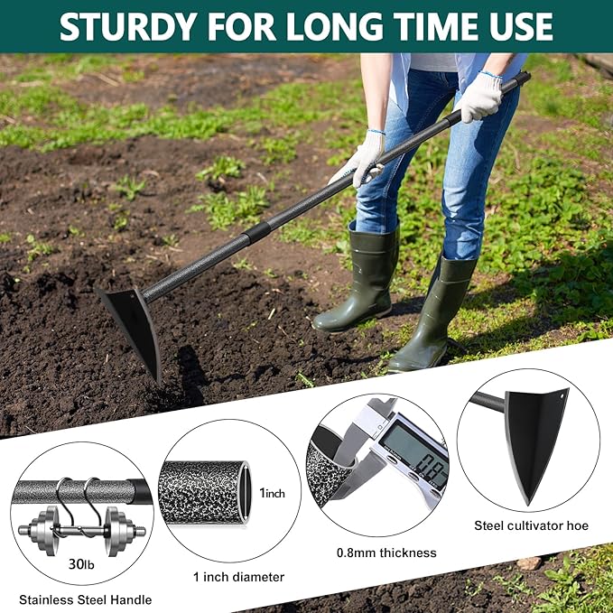 Hoe Garden Tool, Triangle Hoe Gardening Weeding Tool, 72" Long Handle Heavy Duty Manual Weeder Gardening Hand Tools for Weeding, Digging, Loosening Soil-VerdiqueGarden