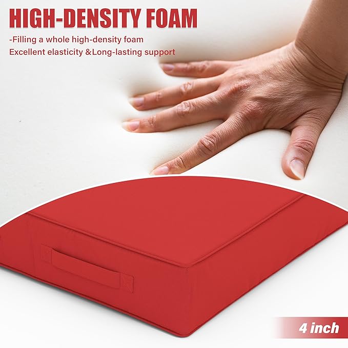 Patio Chair Cushions 19 X 19 X 4 Inch Waterproof Outdoor Seat Cushions for Patio Furniture, Outdoor Sofa Couch Pads with Ties & Handle, Set of 2, Red-VerdiqueGarden