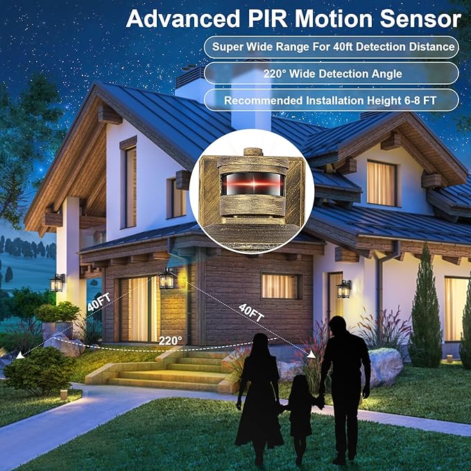 Bronze Outdoor Motion Sensor Lights - Dusk to Dawn Lighting Fixture for Outside House Exterior - Wall Mount Porch Lantern with Yard Front Motion Detector - Garage Patio Anti-Rust Light-VerdiqueGarden