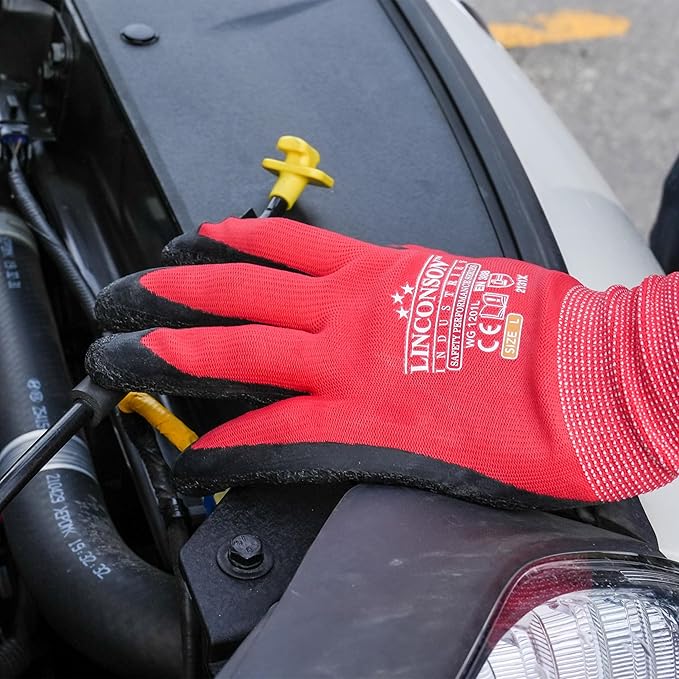 linconson 12 Pack Safety Performance Series Construction Mechanics Wrinkle Latex Work Gloves-VerdiqueGarden