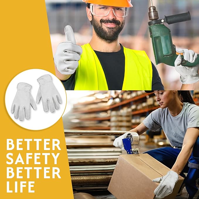 HLDD HANDLANDY Leather Work Gloves for Men & Women, Adjustable Wrist Cowhide Gardening Glove with Reinforced Palm for Driver-VerdiqueGarden