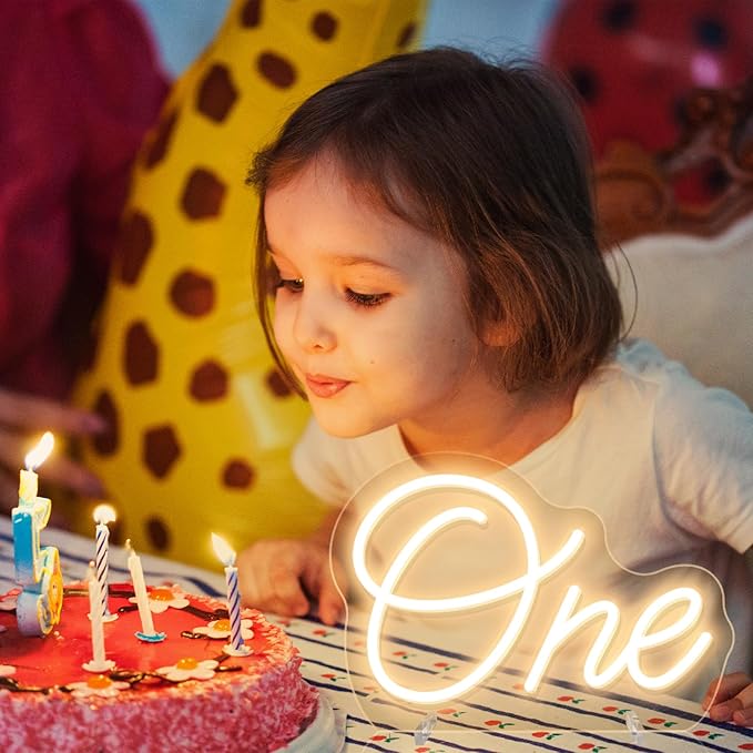 One Neon Sign for First Birthday, LED Neon Lights One Table Number Neon Light Lamp for Home Birthday Party Decor Photo Prop Christmas Gift-VerdiqueGarden