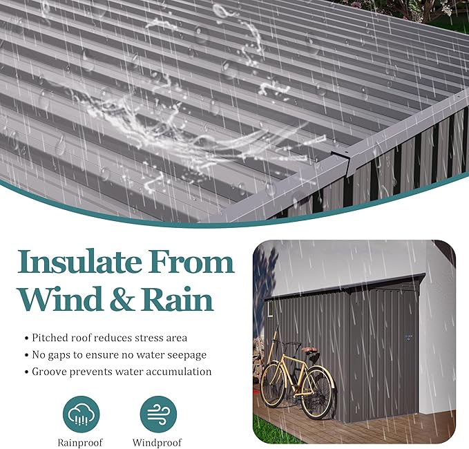 4 * 9.2 FT Outdoor Storage Shed, Galvanized Steel Garden Shed with Lockable Door & Window, Waterproof Metal Tool Storage for Garden, Backyard, Patio, Lawn(Gray)-VerdiqueGarden