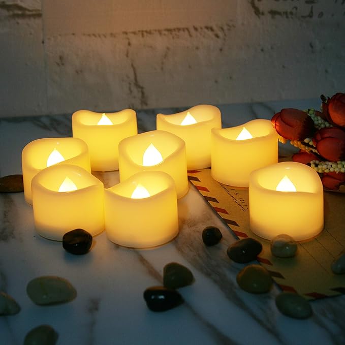 12 Pack Battery Operated Flameless LED Votive Tealight Candles Realistic Flickering Electric Tea Lights Set Bulk Halloween Pumpkin Jack O Lantern Party Wedding Decorations Centerpieces Batteries Incl.-VerdiqueGarden