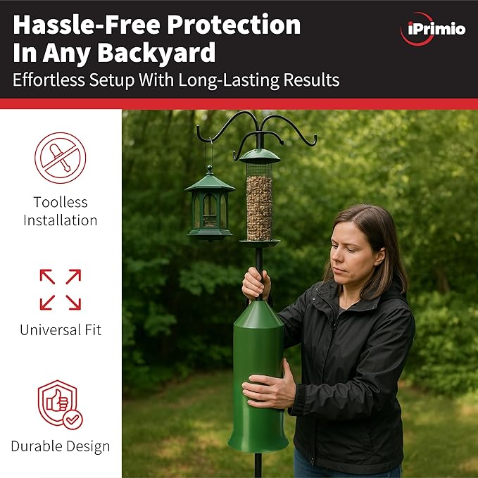 iPrimio 18" Squirrel Baffle – Easy Install Wrap Around Design: Durable Weather-Resistant Bird Feeder Baffle for Poles, Protects Hanging Feeders, No-Tool Setup, 2 Pack-VerdiqueGarden