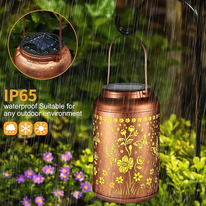 Solar Lanterns Outdoor Waterproof Hummingbird Garden Decor Christmas Gifts for Women Mom Grandma Hanging Lights Metal Solar Decoration Outside for Yard, Patio,Backyard,Porch(Butterfly and Sunflower)-VerdiqueGarden