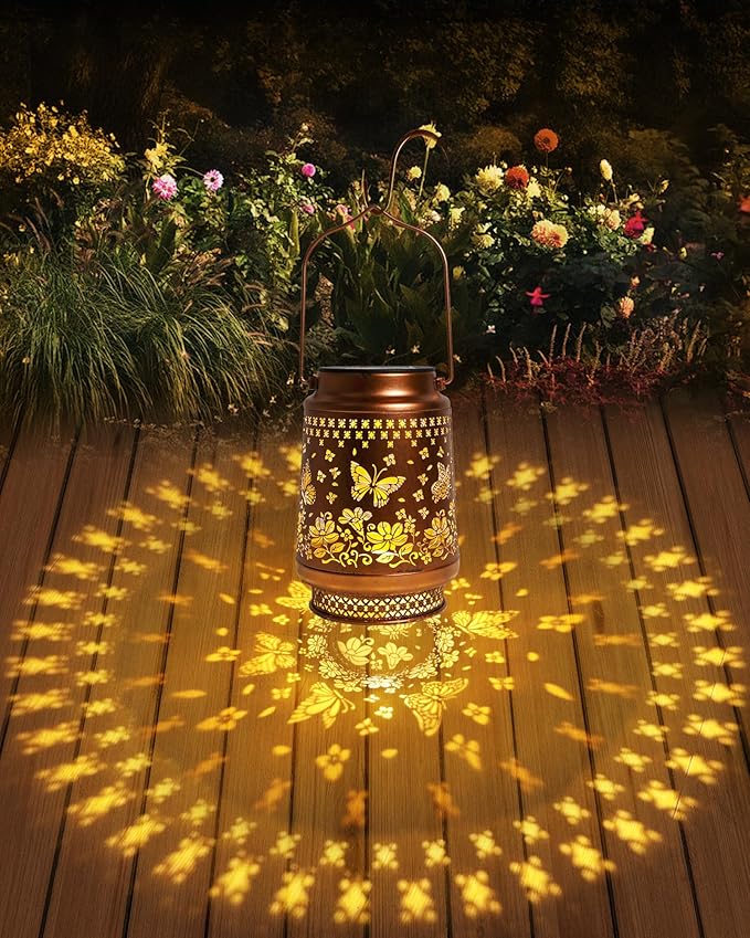 Butterfly Solar Lanterns Outdoor Waterproof, Garden Decor Birthday Gifts for Women Mom Grandma Sister, Metal Hanging Solar Lights Outside Decorative for Yard Patio Backyard Deck Porch Decorations-VerdiqueGarden