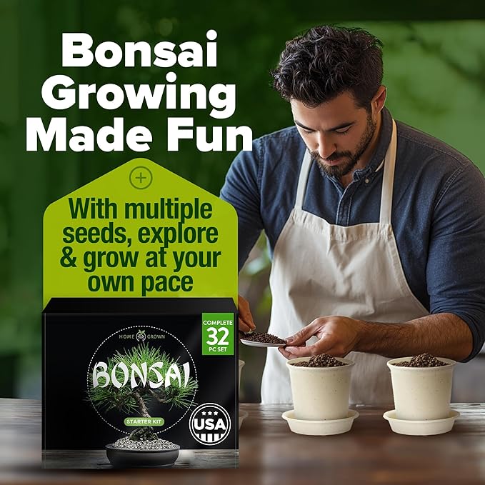 HOME GROWN Bonsai Tree Kit, Grow Your Own: Premium 4 Bonsai Trees Starter Kit | Unique Japanese Gardening Gift for Moms, Women, Men, Beginners & Gardeners | Creative Crafts for Adults BK1-2nd-MF-VerdiqueGarden