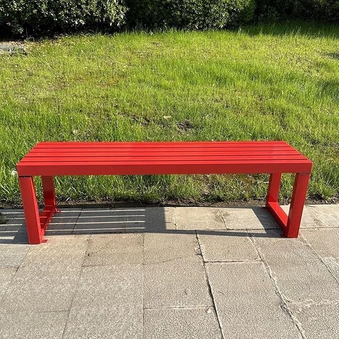 Weatherproof Metal Dining Bench, Outdoor Bench Backless Patio Bench 2-Person Farmhouse Bench Garden Bench for Kitchen, Living Room, Entryway(Red,40in)-VerdiqueGarden