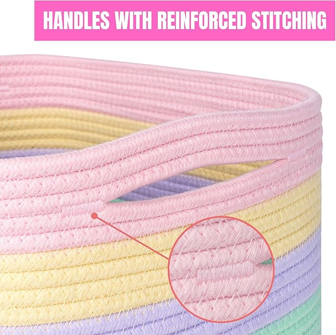 MINTWOOD Design Storage Basket for Shelves, Decorative Baskets for Organizing, Book Basket, Storage Cube Bin Box, Woven Closet Organizer, Pantry Closet and Shoe Basket, Pastel Rainbow-VerdiqueGarden