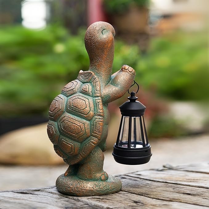Turtle Solar Powered Outdoor Garden Statue, Resin Turtle Statue with Solar Light Lantern, Decorative Lawn, Yard Outdoor Turtle Decoration. Unique Home Decoration, Gifts for Women-VerdiqueGarden