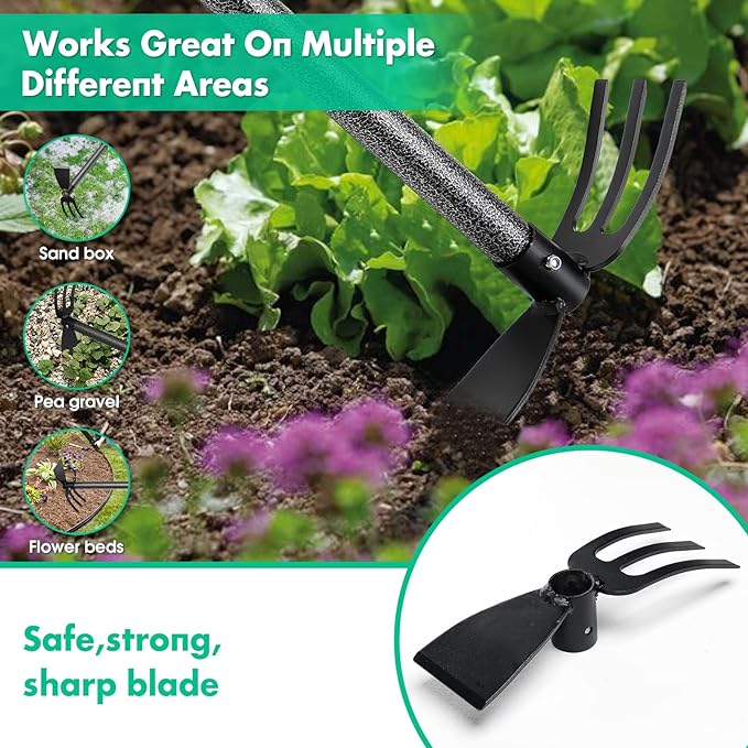 Hoe Garden Tool,45 Inch Long Garden Hoe and Cultivator, Garden Hand Tiller with Long Handle,Heavy Duty Garden Tools Hoe Cultivator for Gardening,Weeding, Tilling,Lossening Soil,Planting-VerdiqueGarden