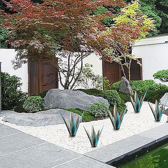 1 PCS 9 inches Agave Sculpture Decoration, Vintage Country Hand-Painted Sculpture DIY Metal Agave Plant, Home Garden Courtyard Lawn Outdoor Decoration-VerdiqueGarden